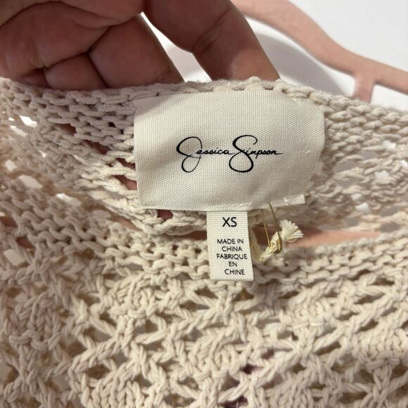 NWT Jessica Simpson Crochet Sweater Small Oversized Boho Dolman Sleeve Cream - Picture 8 of 8
